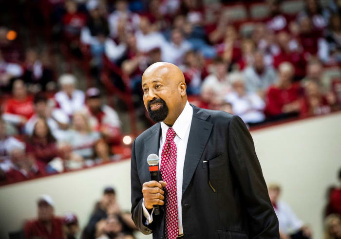 Indiana Head Coach Mike Woodson speaks during Senior Day activities at Simon Skjodt Assembly Hall on Sunday, March 5, 2023.